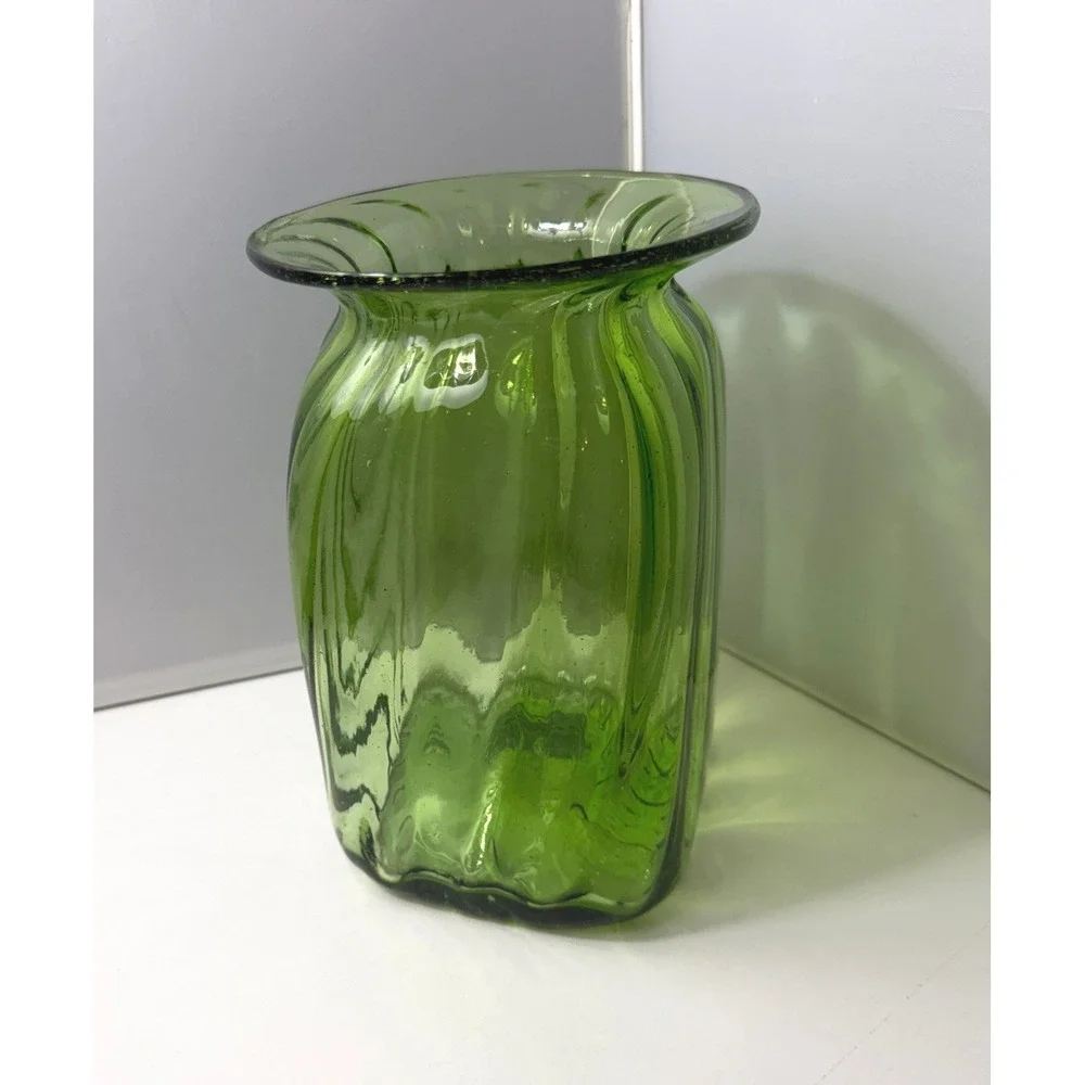 Vintage Art Glass Vase Green Hand Blown